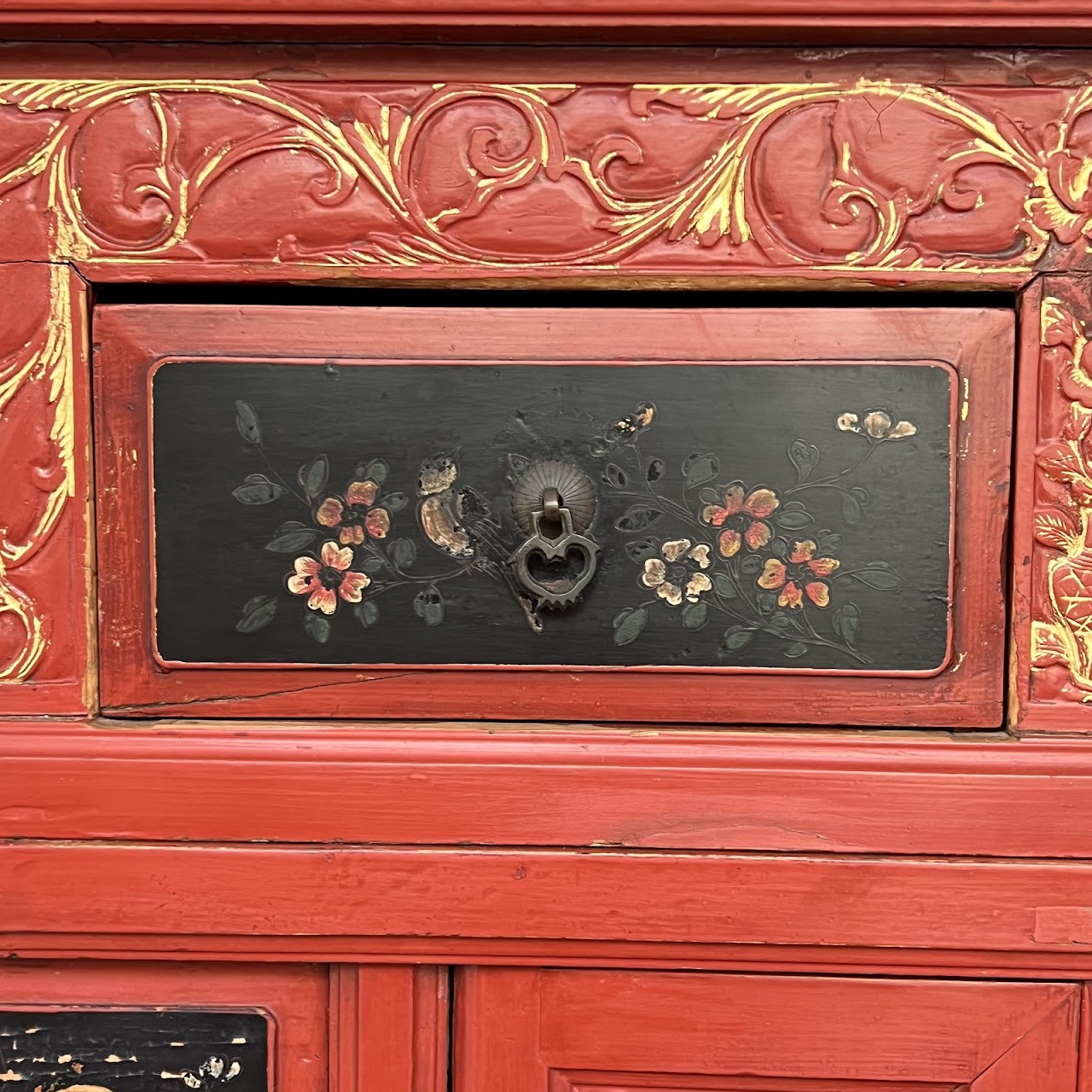 Chinese Lacquered and Hand Painted Vintage Cabinet