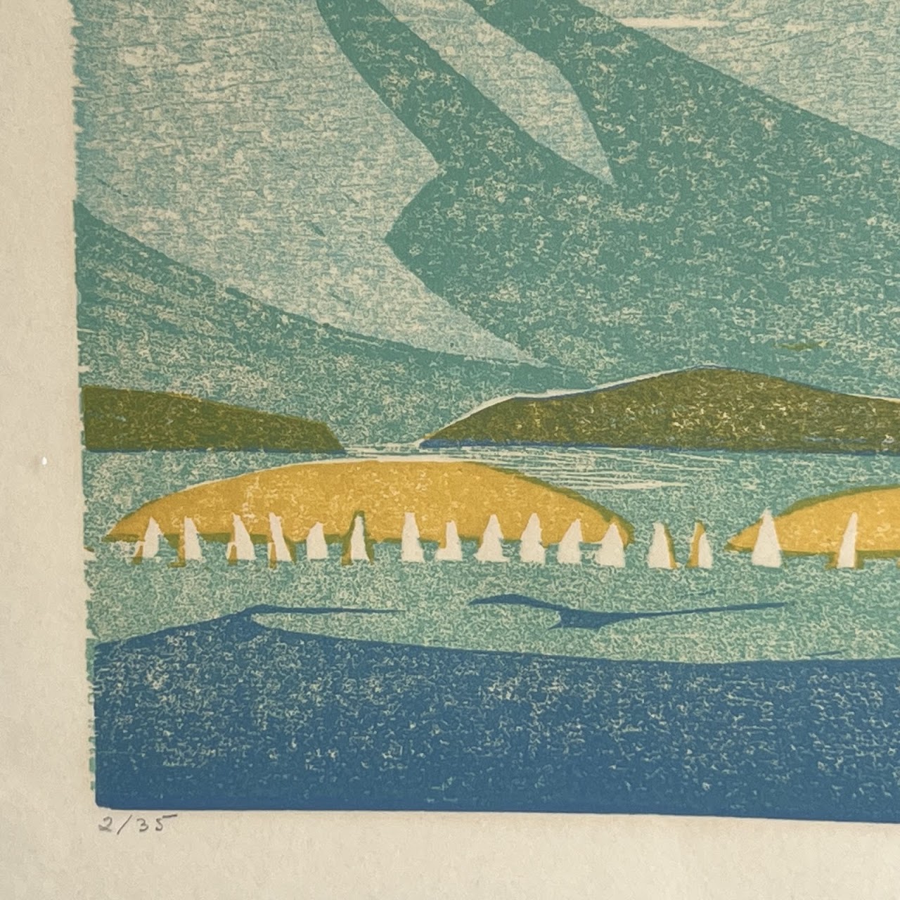 Randi Kjerstad Bull 'Junior Regatta, Oslo Fjord' Signed Norwegian Modernist Woodcut, 1971