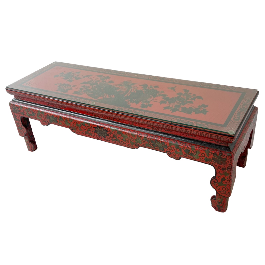 Chinoiserie Lacquered and Hand Painted Vintage Coffee Table