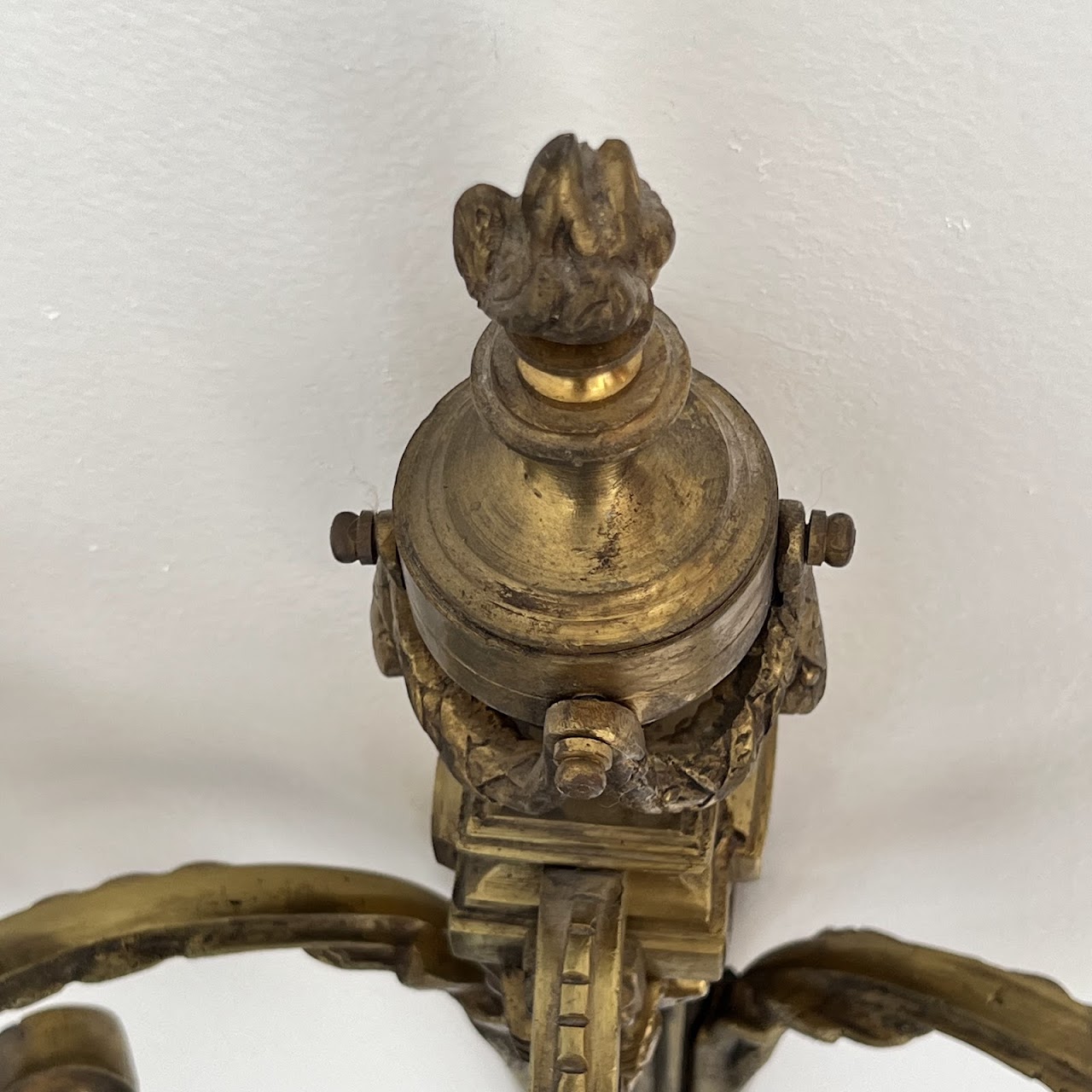 Louis XVI Style Gilt Brass Ram's Head Wall Sconce Pair