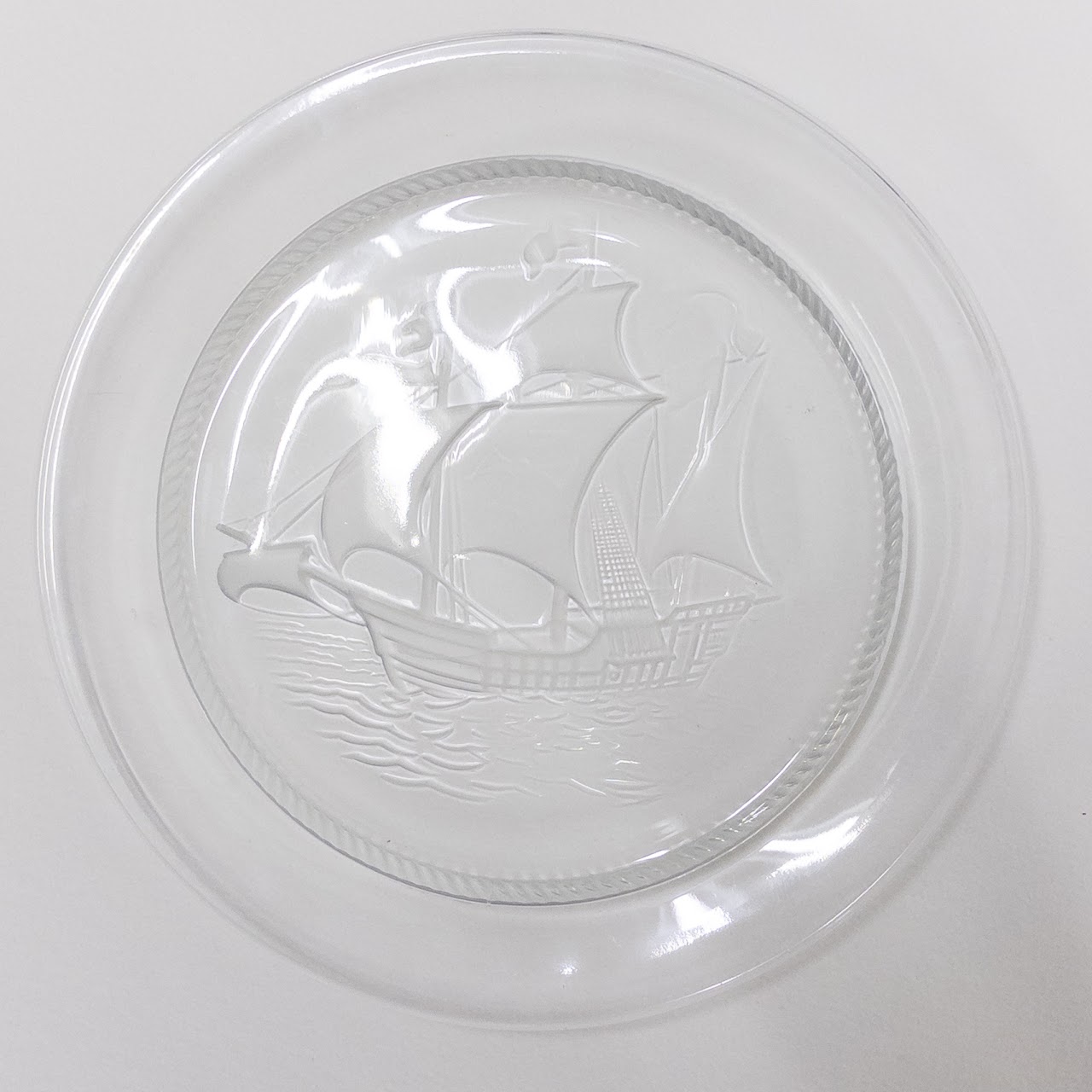 Lalique Crystal Set of Three Ark Royal Ship Plates