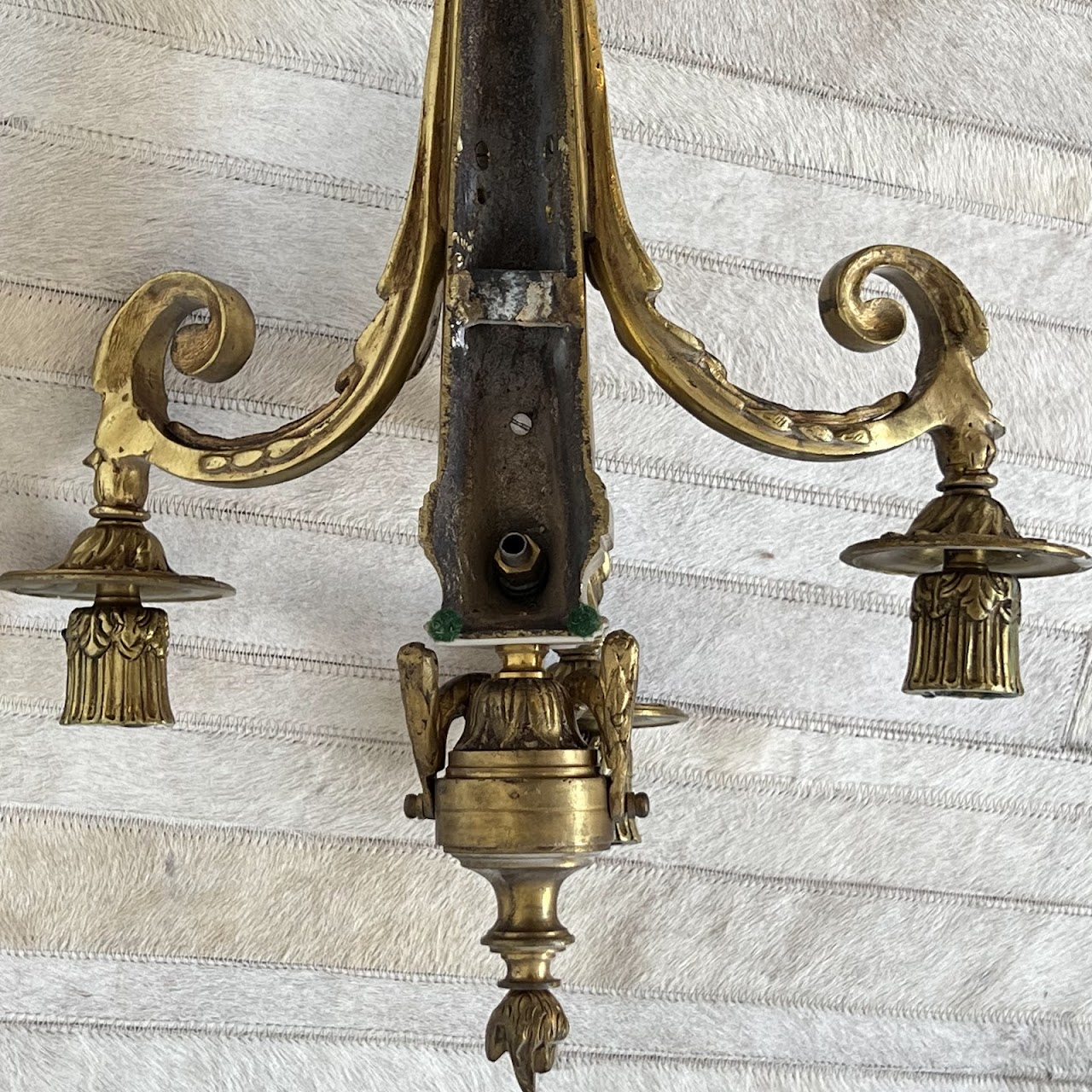 Louis XVI Style Gilt Brass Ram's Head Wall Sconce Pair