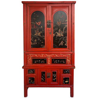 Chinese Lacquered and Hand Painted Vintage Cabinet