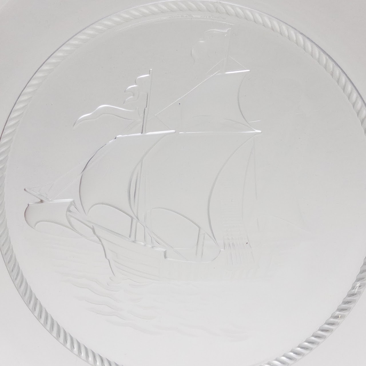 Lalique Crystal Set of Three Ark Royal Ship Plates