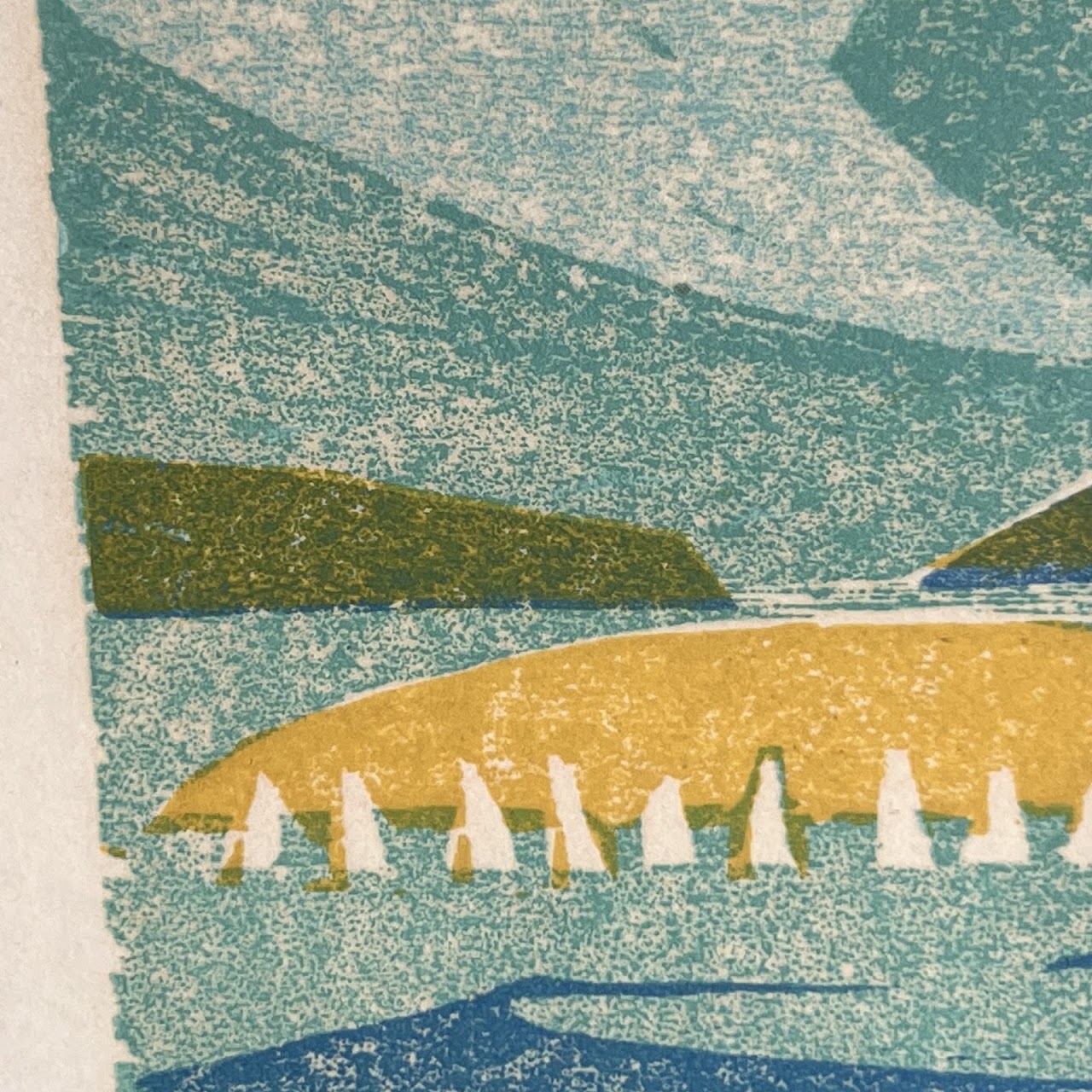 Randi Kjerstad Bull 'Junior Regatta, Oslo Fjord' Signed Norwegian Modernist Woodcut, 1971