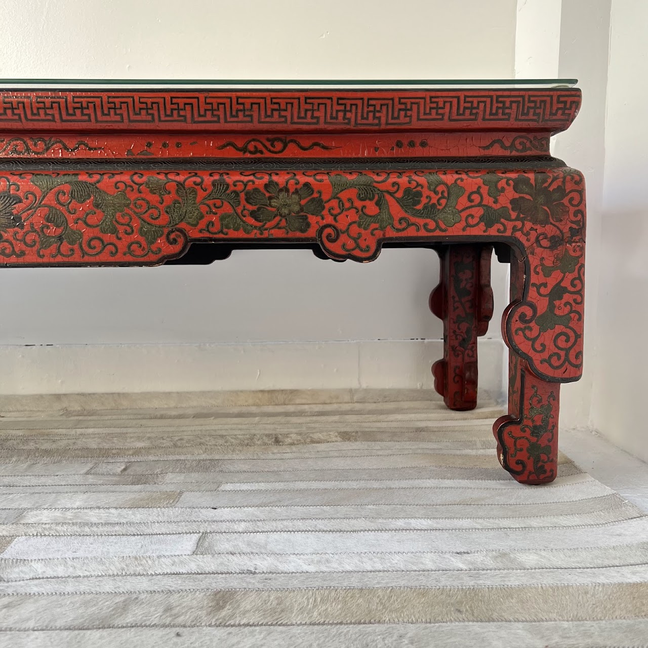 Chinoiserie Lacquered and Hand Painted Vintage Coffee Table