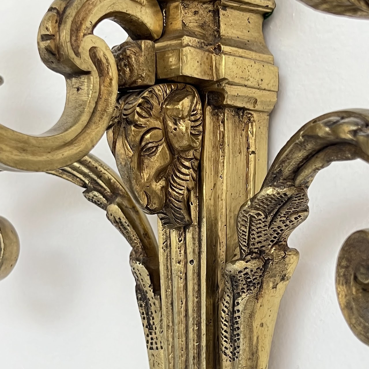 Louis XVI Style Gilt Brass Ram's Head Wall Sconce Pair