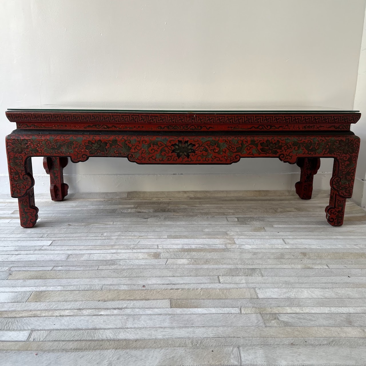 Chinoiserie Lacquered and Hand Painted Vintage Coffee Table