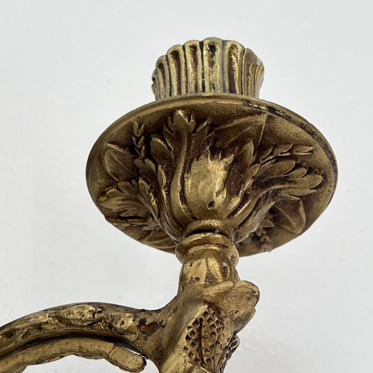 Louis XVI Style Gilt Brass Ram's Head Wall Sconce Pair