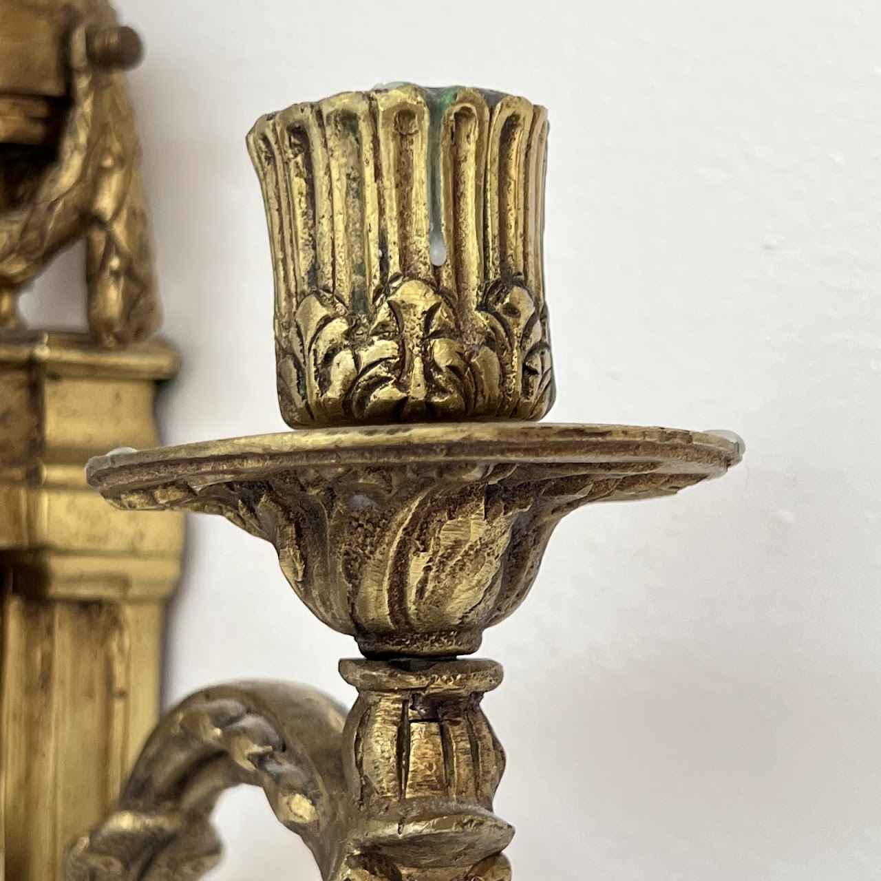 Louis XVI Style Gilt Brass Ram's Head Wall Sconce Pair