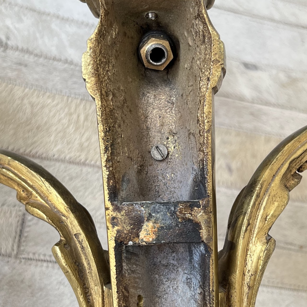 Louis XVI Style Gilt Brass Ram's Head Wall Sconce Pair