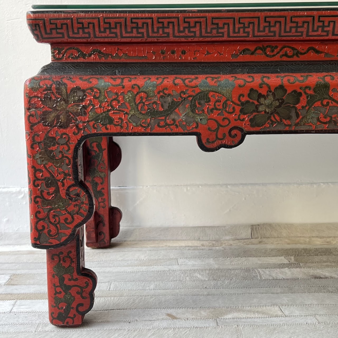 Chinoiserie Lacquered and Hand Painted Vintage Coffee Table