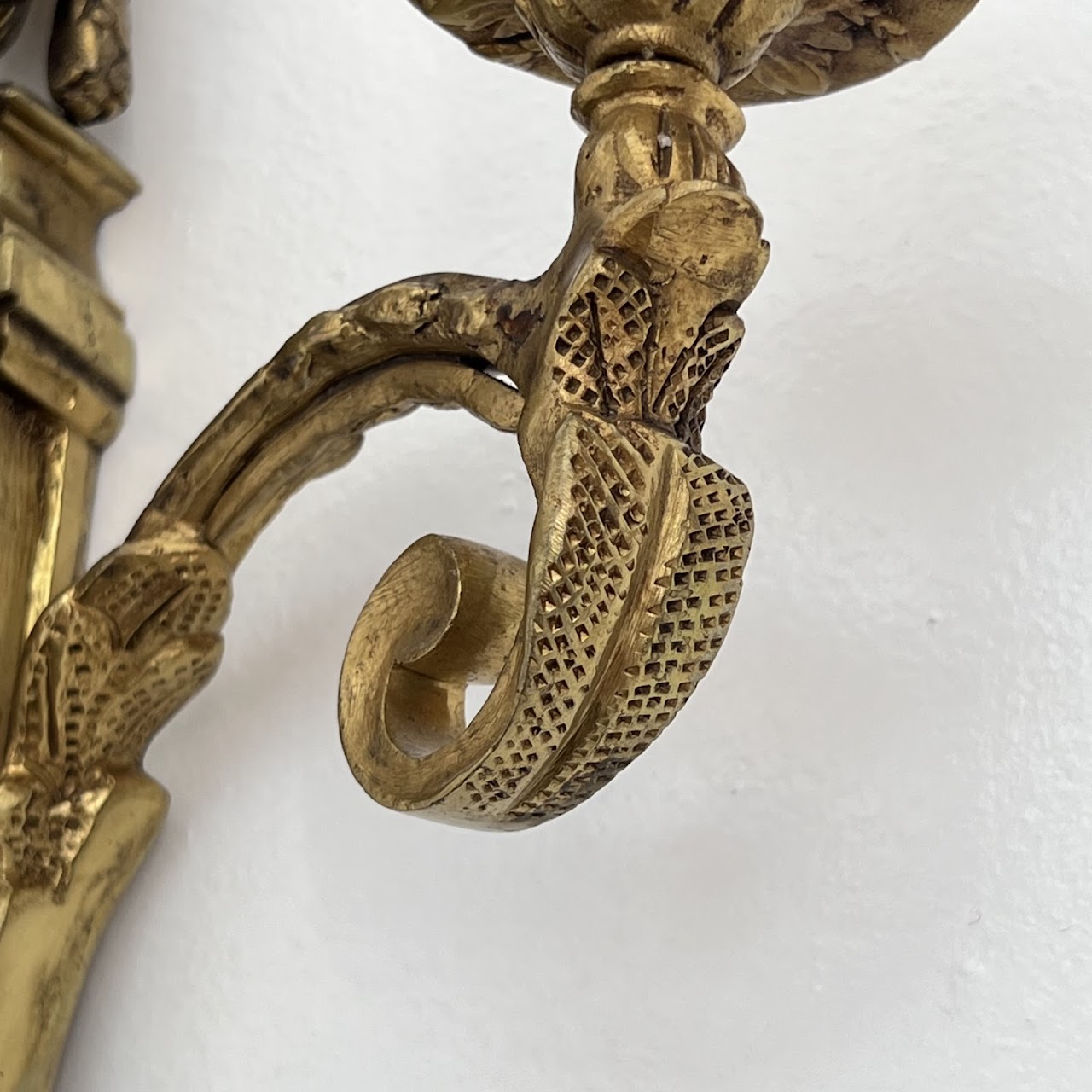 Louis XVI Style Gilt Brass Ram's Head Wall Sconce Pair