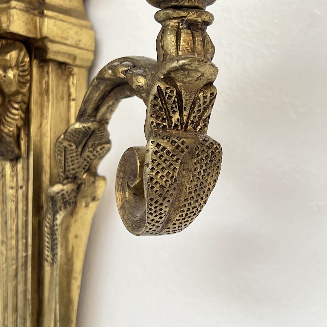 Louis XVI Style Gilt Brass Ram's Head Wall Sconce Pair