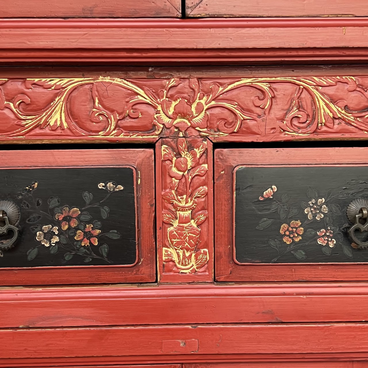 Chinese Lacquered and Hand Painted Vintage Cabinet