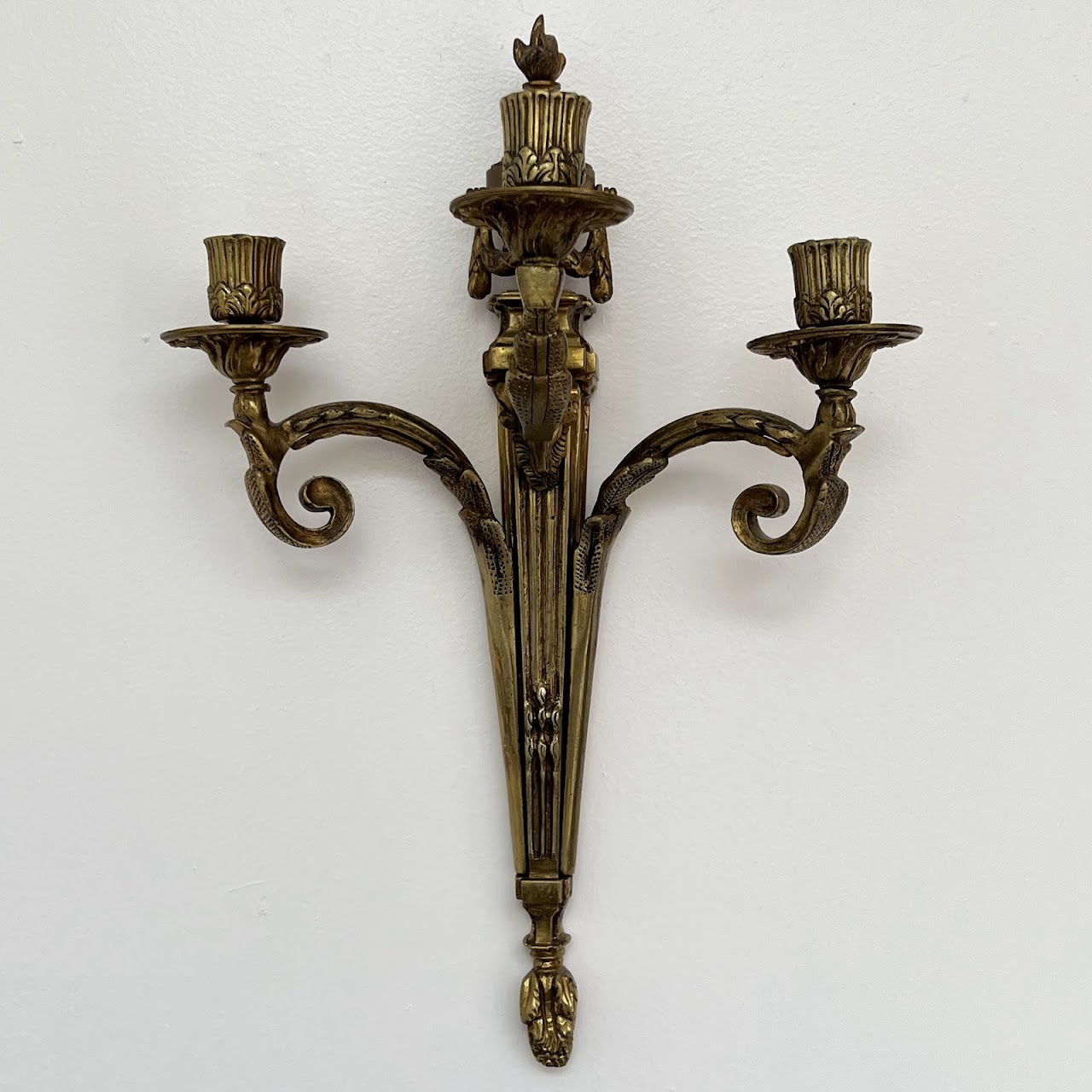 Louis XVI Style Gilt Brass Ram's Head Wall Sconce Pair