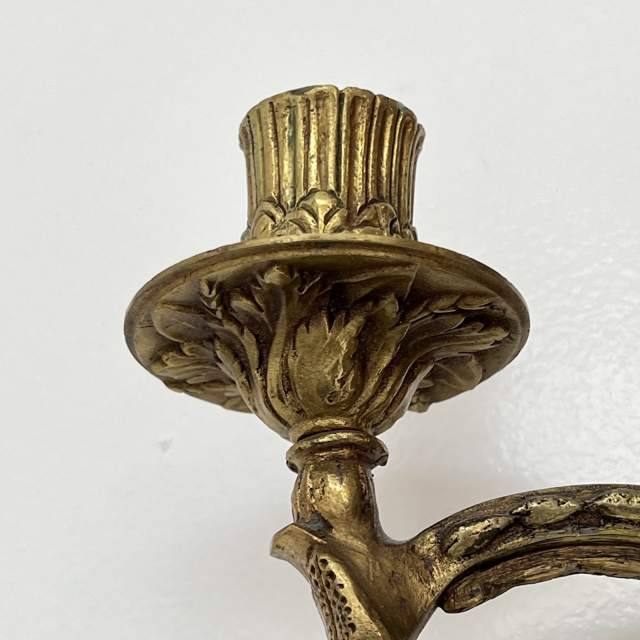 Louis XVI Style Gilt Brass Ram's Head Wall Sconce Pair