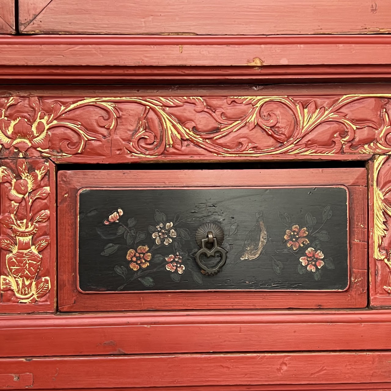 Chinese Lacquered and Hand Painted Vintage Cabinet