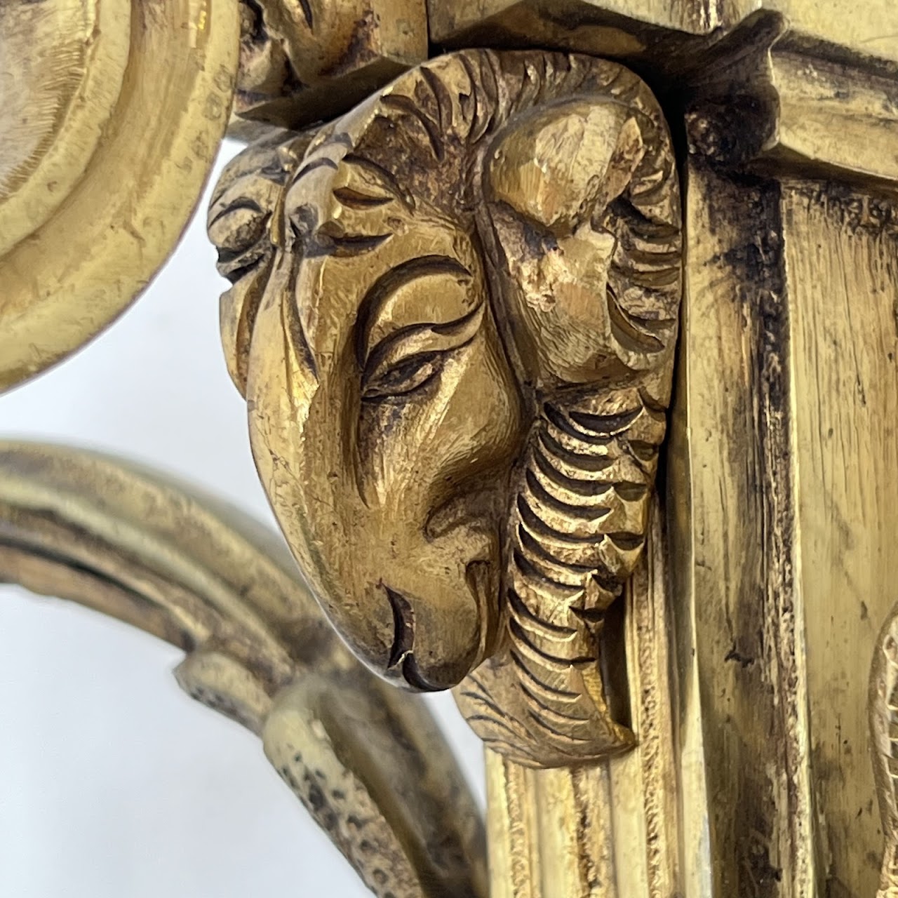 Louis XVI Style Gilt Brass Ram's Head Wall Sconce Pair