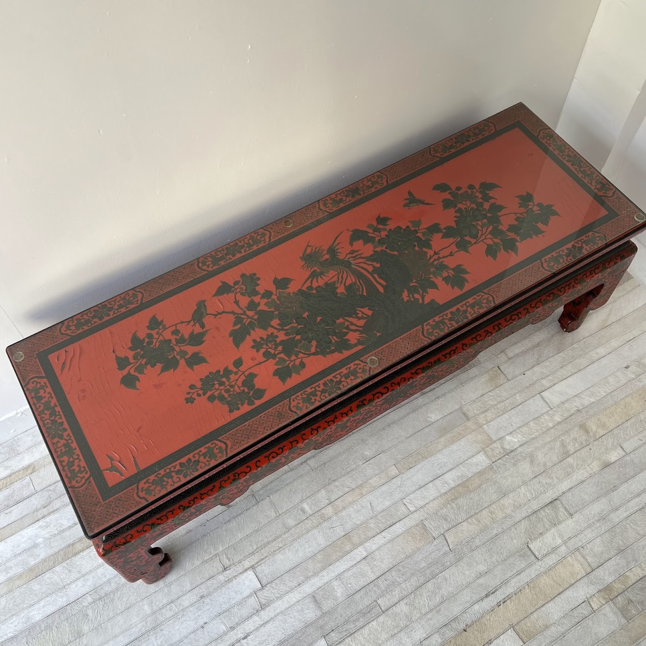 Chinoiserie Lacquered and Hand Painted Vintage Coffee Table