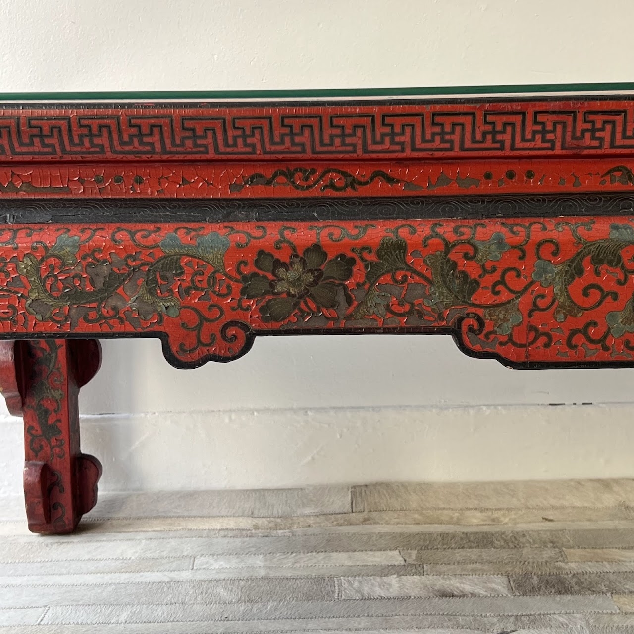 Chinoiserie Lacquered and Hand Painted Vintage Coffee Table