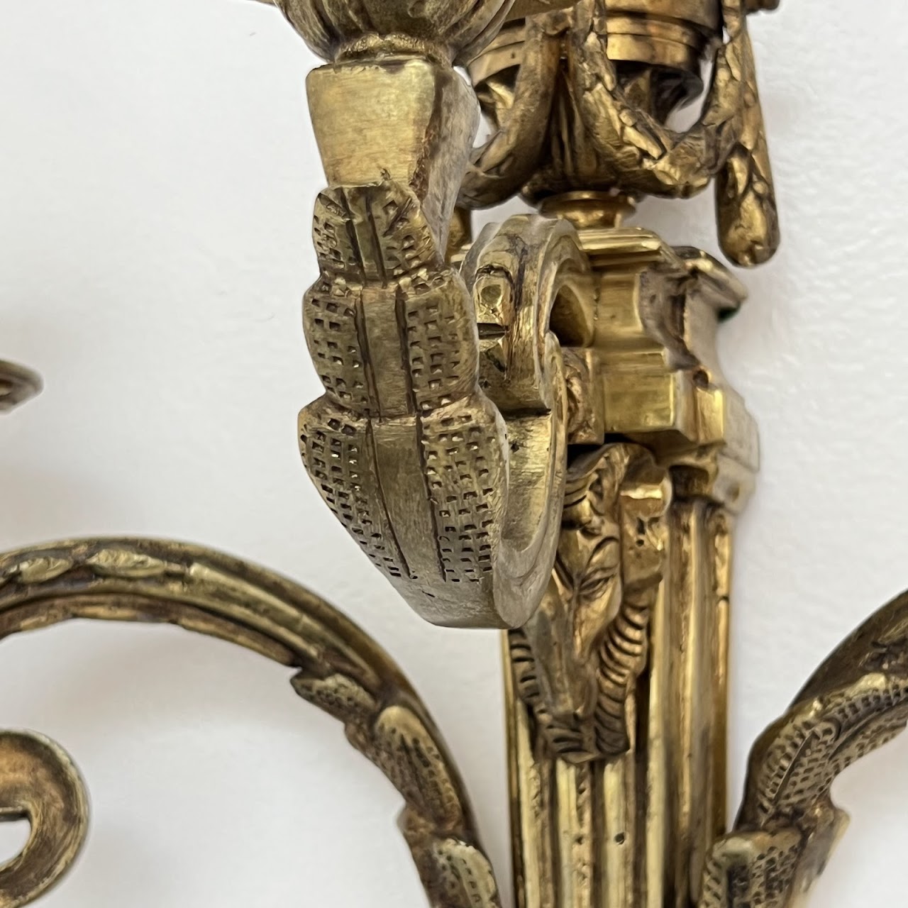 Louis XVI Style Gilt Brass Ram's Head Wall Sconce Pair