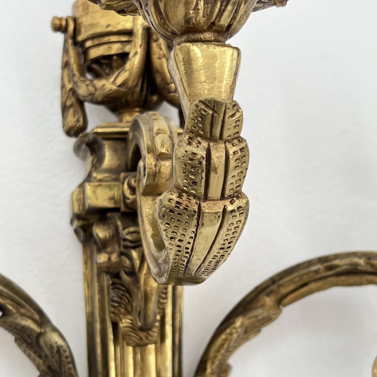 Louis XVI Style Gilt Brass Ram's Head Wall Sconce Pair