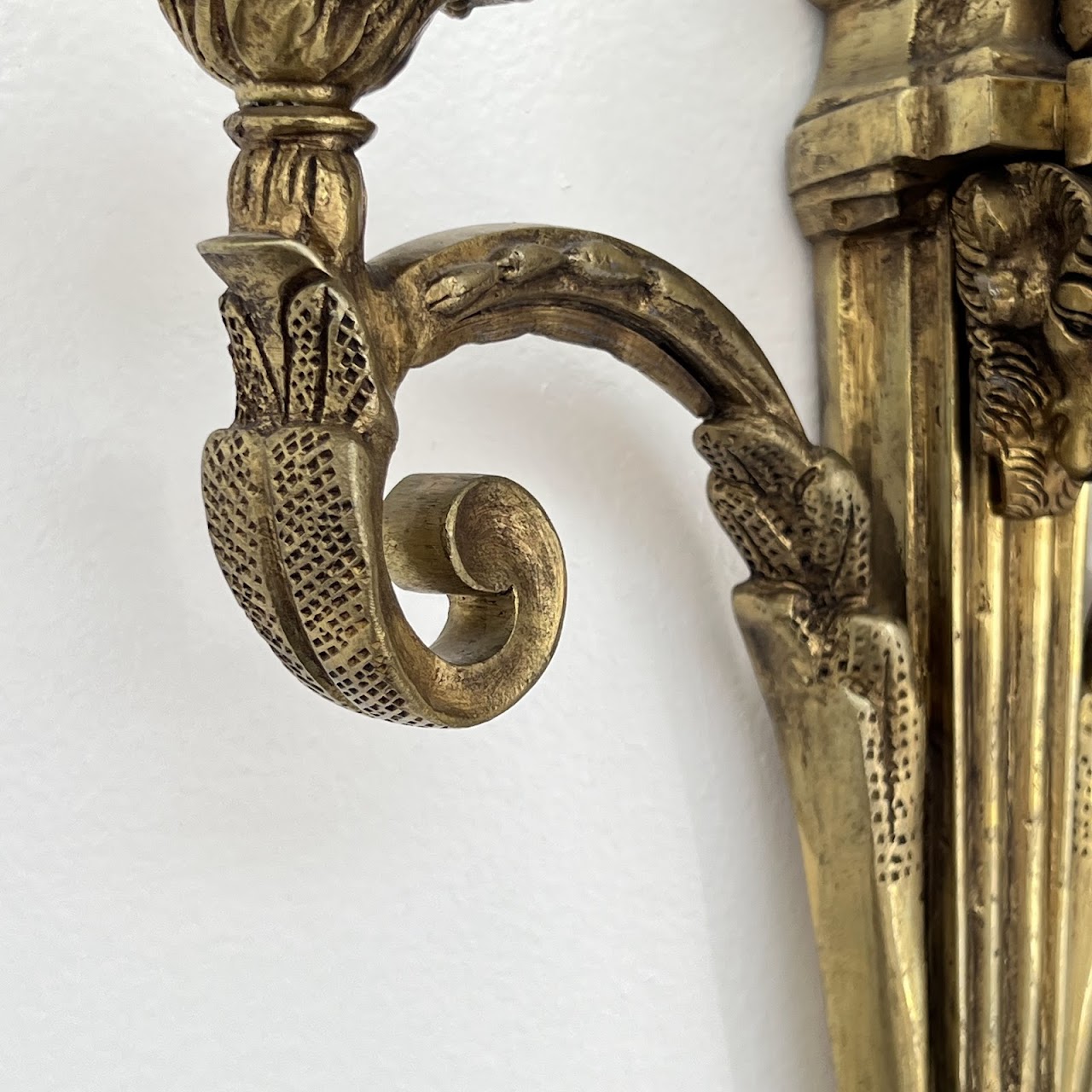 Louis XVI Style Gilt Brass Ram's Head Wall Sconce Pair