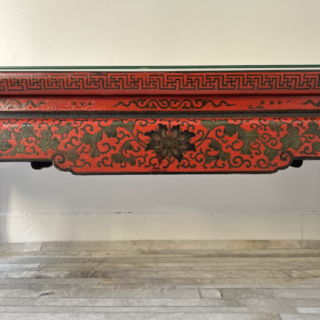 Chinoiserie Lacquered and Hand Painted Vintage Coffee Table