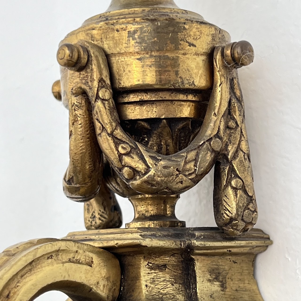 Louis XVI Style Gilt Brass Ram's Head Wall Sconce Pair