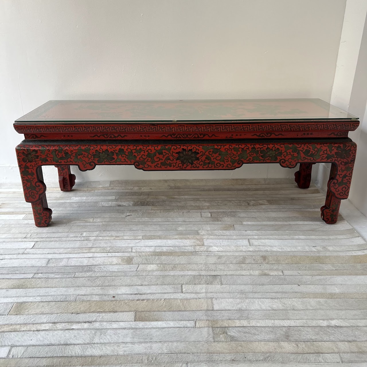 Chinoiserie Lacquered and Hand Painted Vintage Coffee Table