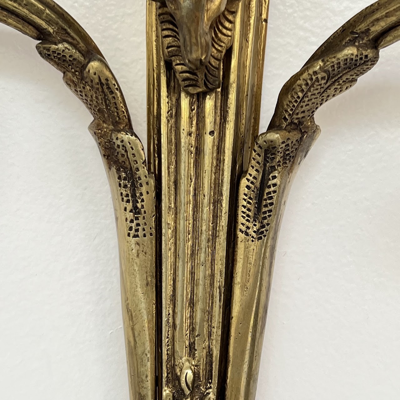 Louis XVI Style Gilt Brass Ram's Head Wall Sconce Pair