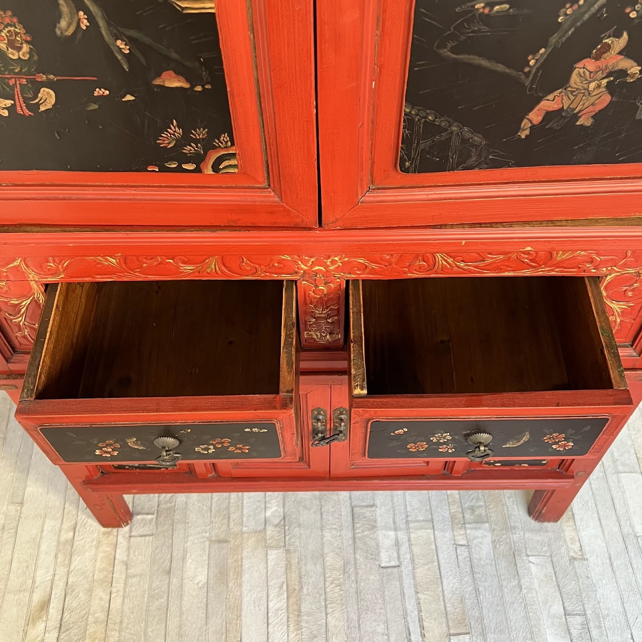 Chinese Lacquered and Hand Painted Vintage Cabinet