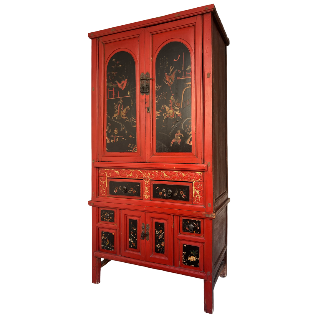 Chinese Lacquered and Hand Painted Vintage Cabinet