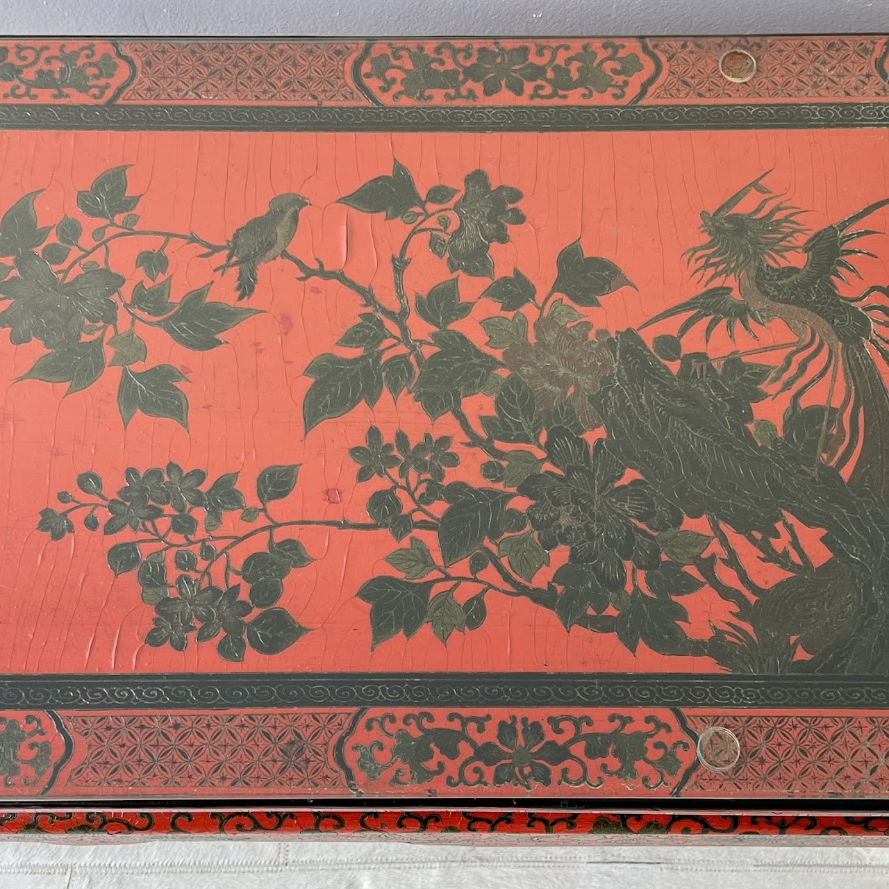 Chinoiserie Lacquered and Hand Painted Vintage Coffee Table