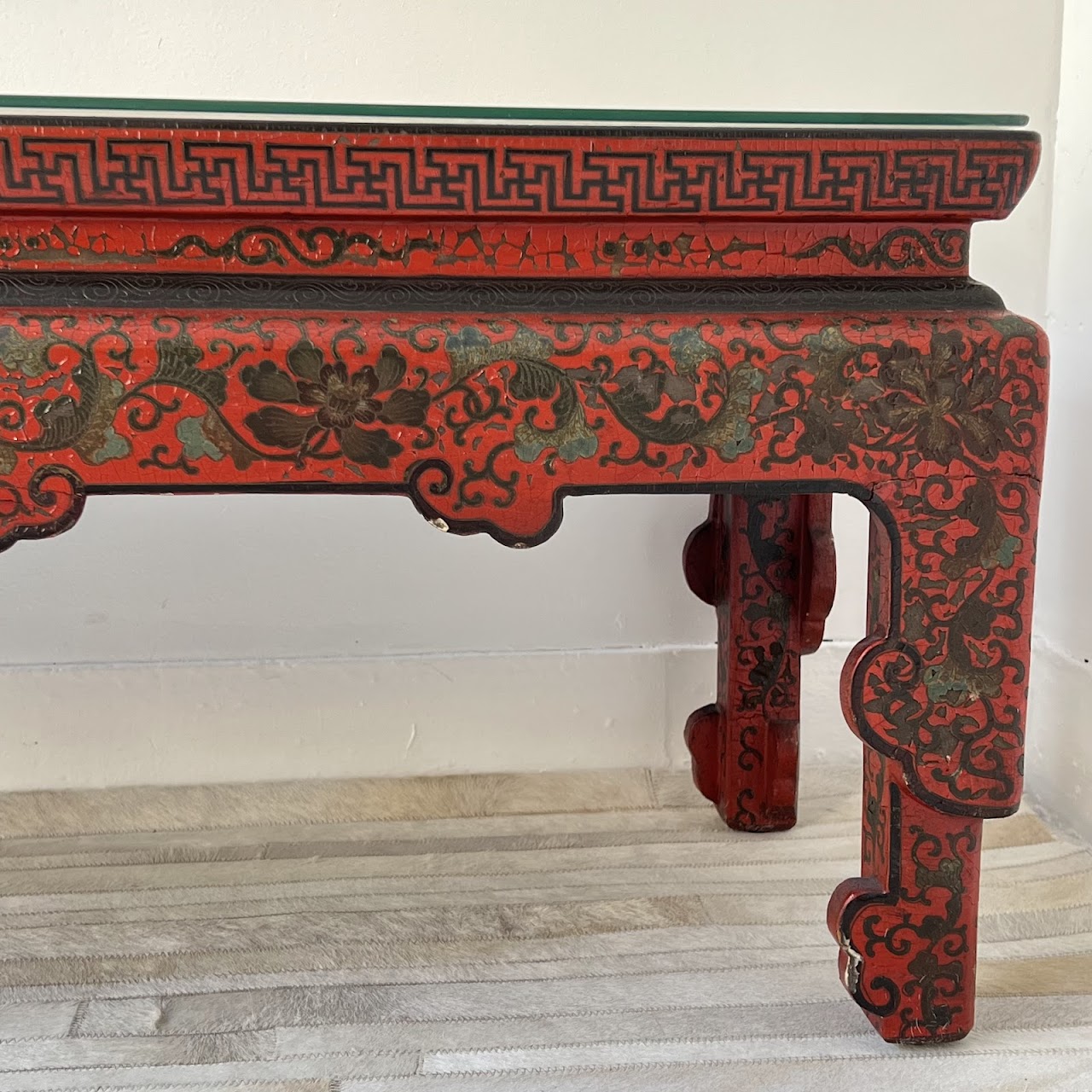 Chinoiserie Lacquered and Hand Painted Vintage Coffee Table