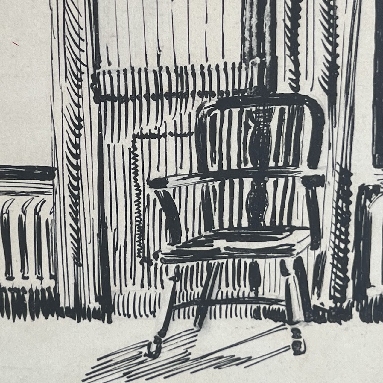 F. Boucher Signed Interior Scene Ink Drawing, 1916