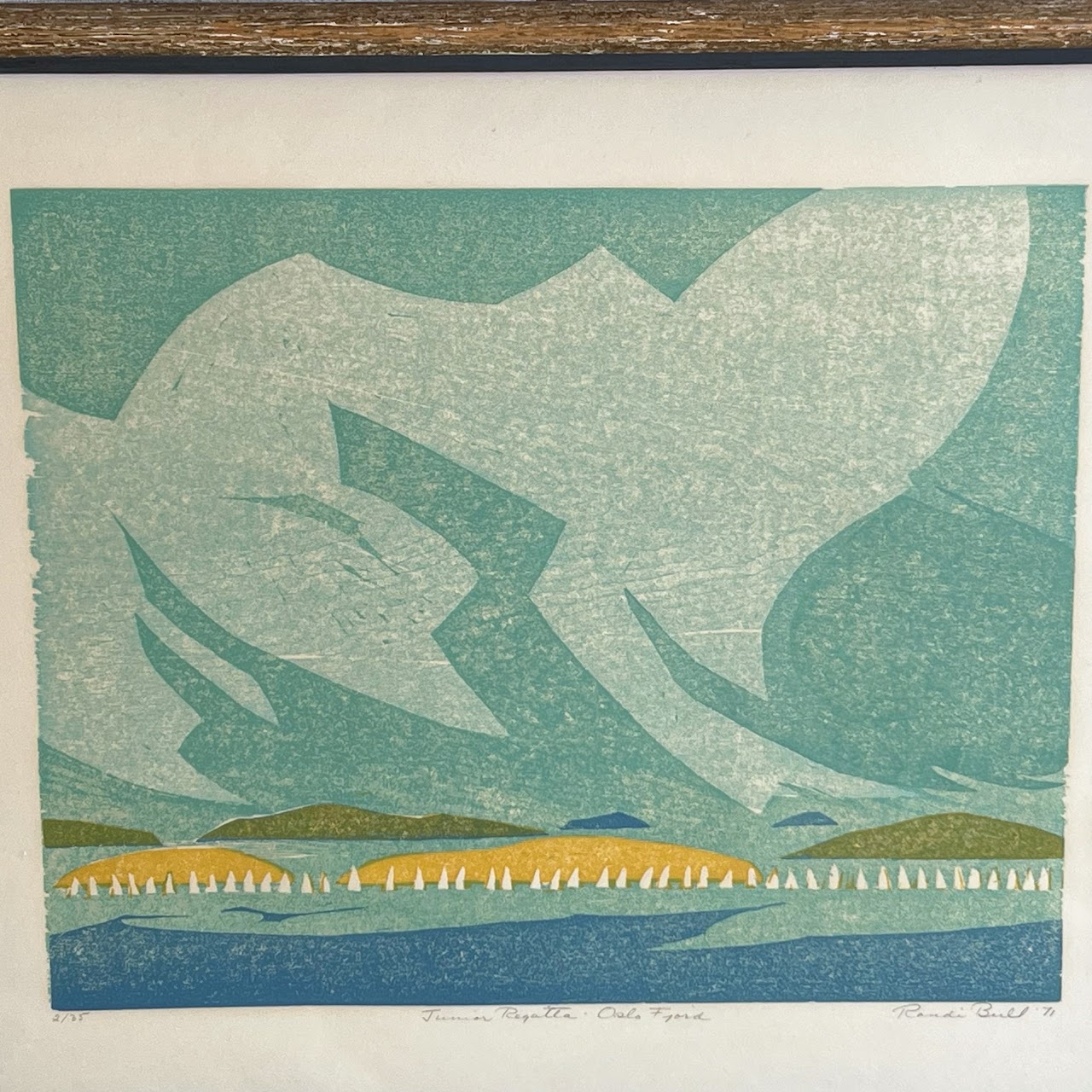 Randi Kjerstad Bull 'Junior Regatta, Oslo Fjord' Signed Norwegian Modernist Woodcut, 1971