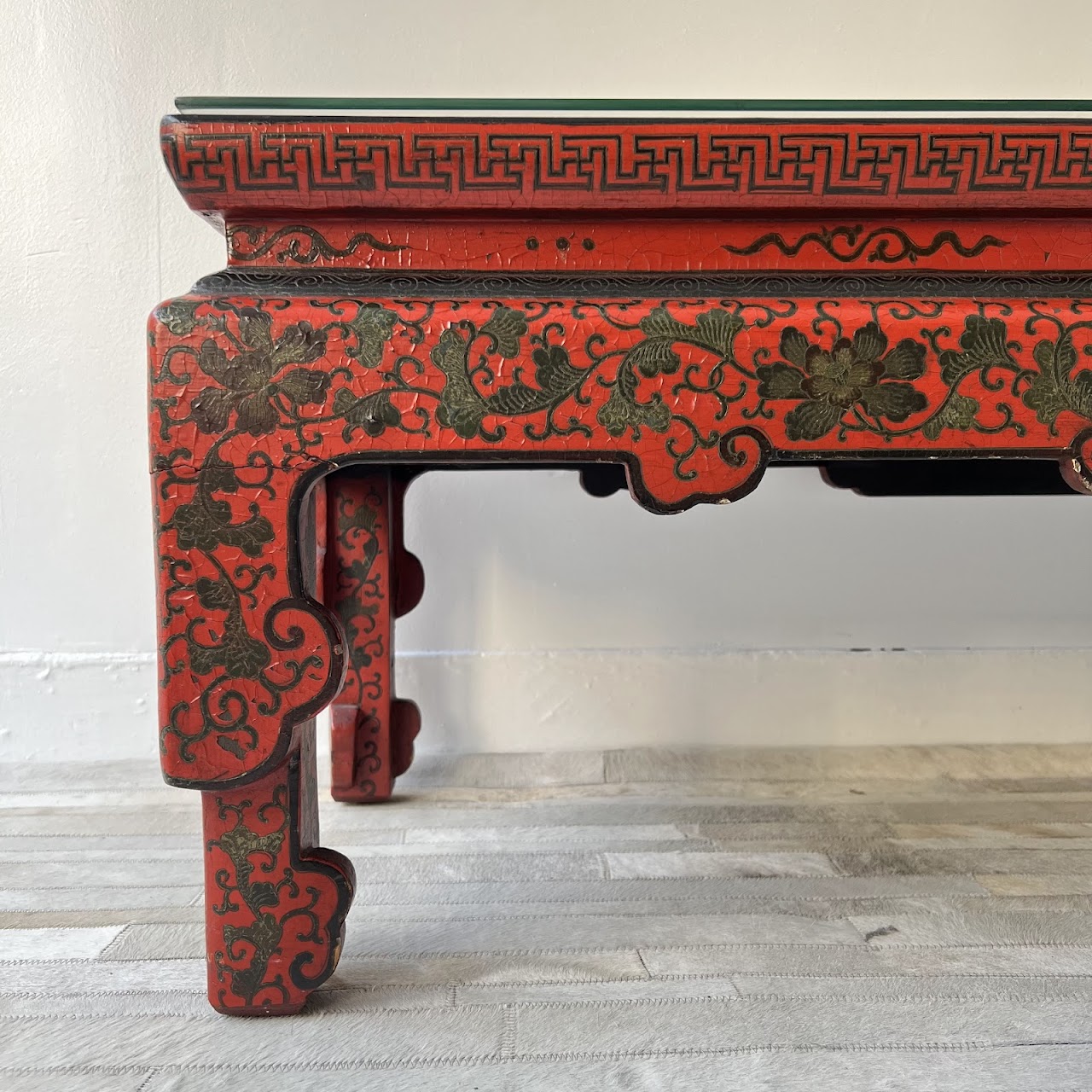 Chinoiserie Lacquered and Hand Painted Vintage Coffee Table