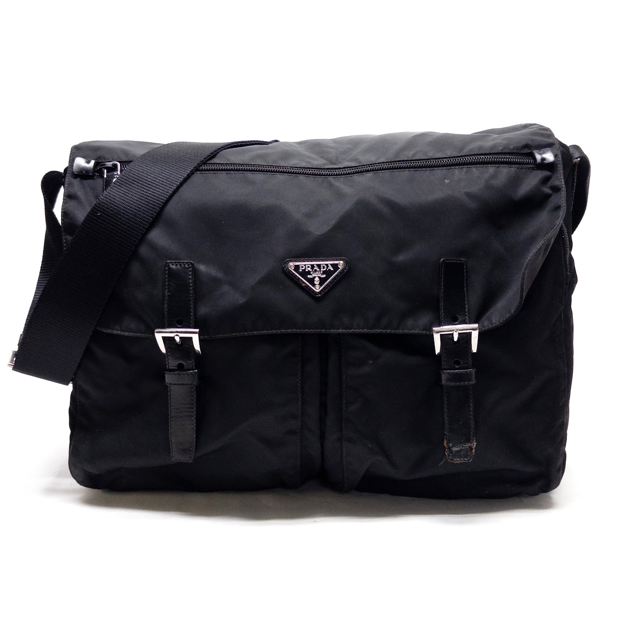 Prada Tessuto Nylon Double Pocket Crossbody Large Messenger Bag