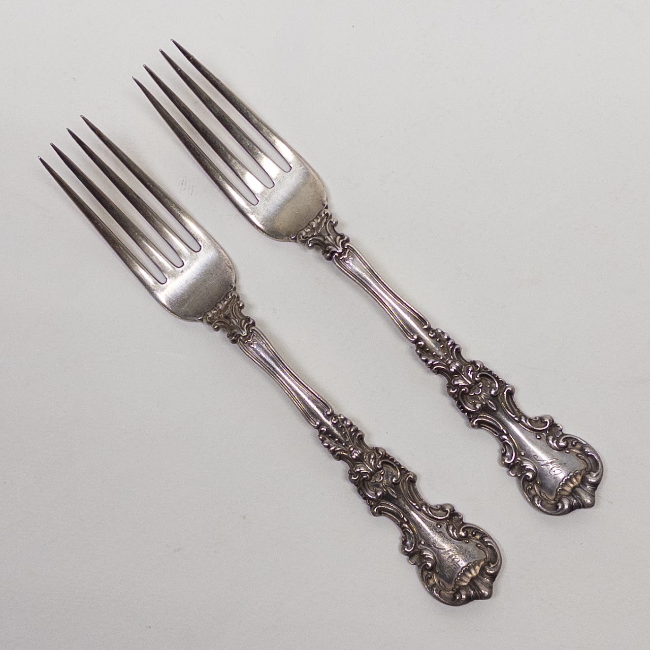 Sterling Silver Set of 12 Monogrammed Forks and 11 Monogrammed Spoons