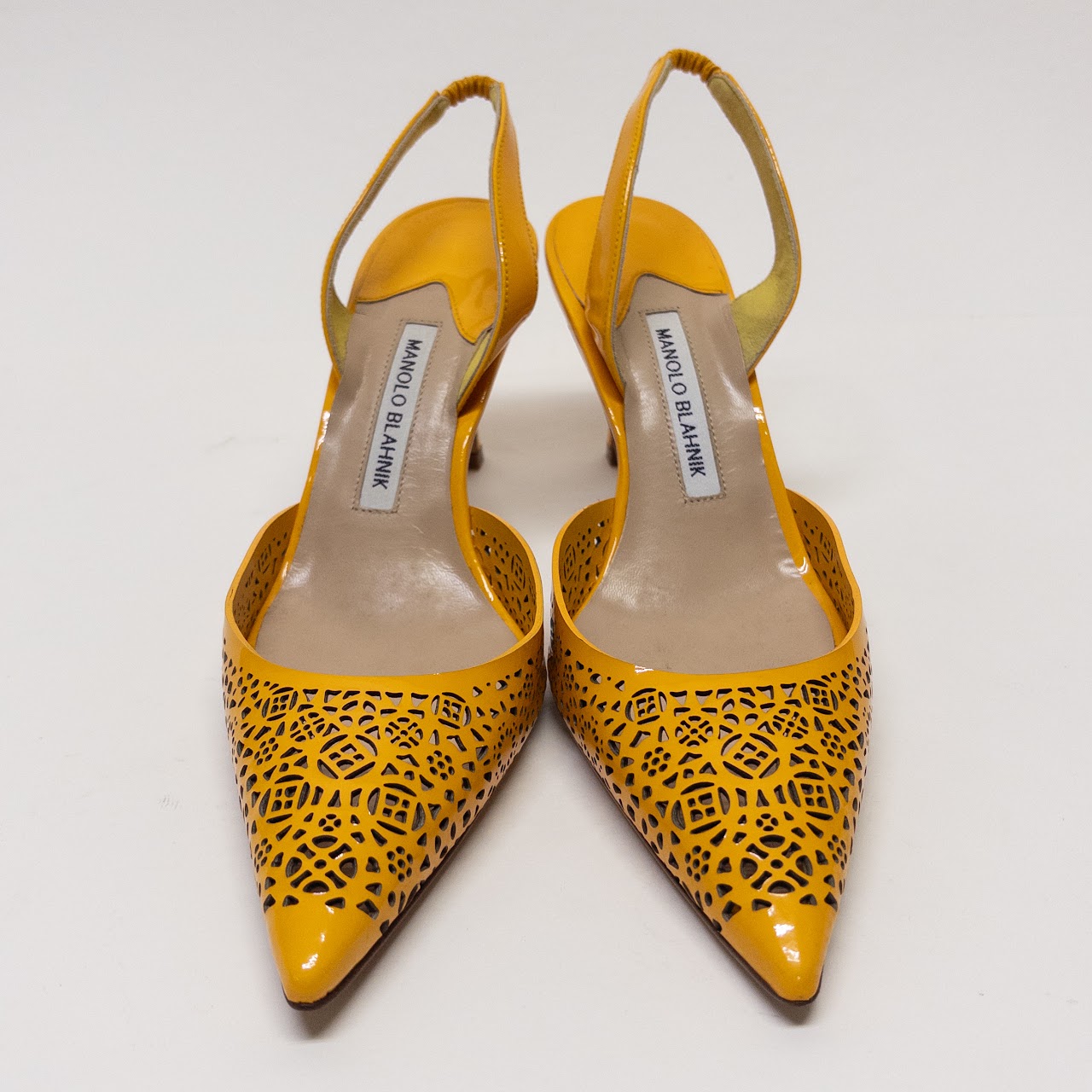 Manolo Blahnik Punched Leather Slingback Pumps