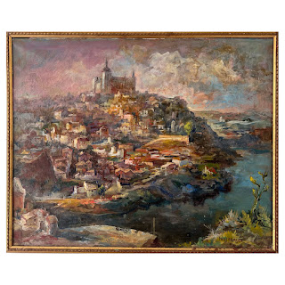 Alexis Hinsberger 'Tolede' Signed Toledo Cityscape Oil Painting, 1966