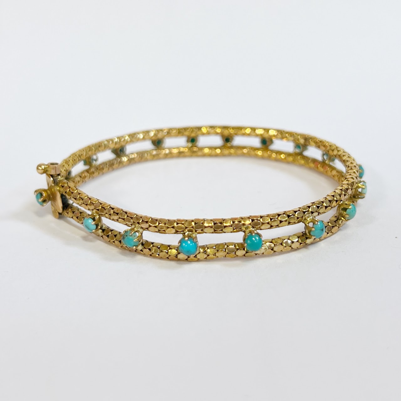 18K Gold and Tuquoise Vintage Mesh Bracelet