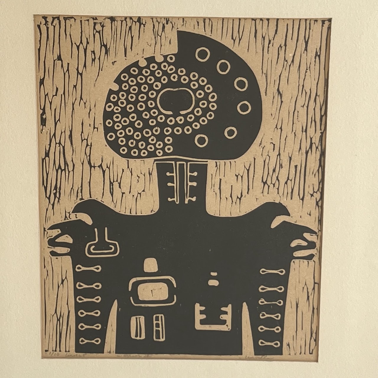 Bobbee Snider Linville 'Warrior I' Signed Mid-Century Linocut