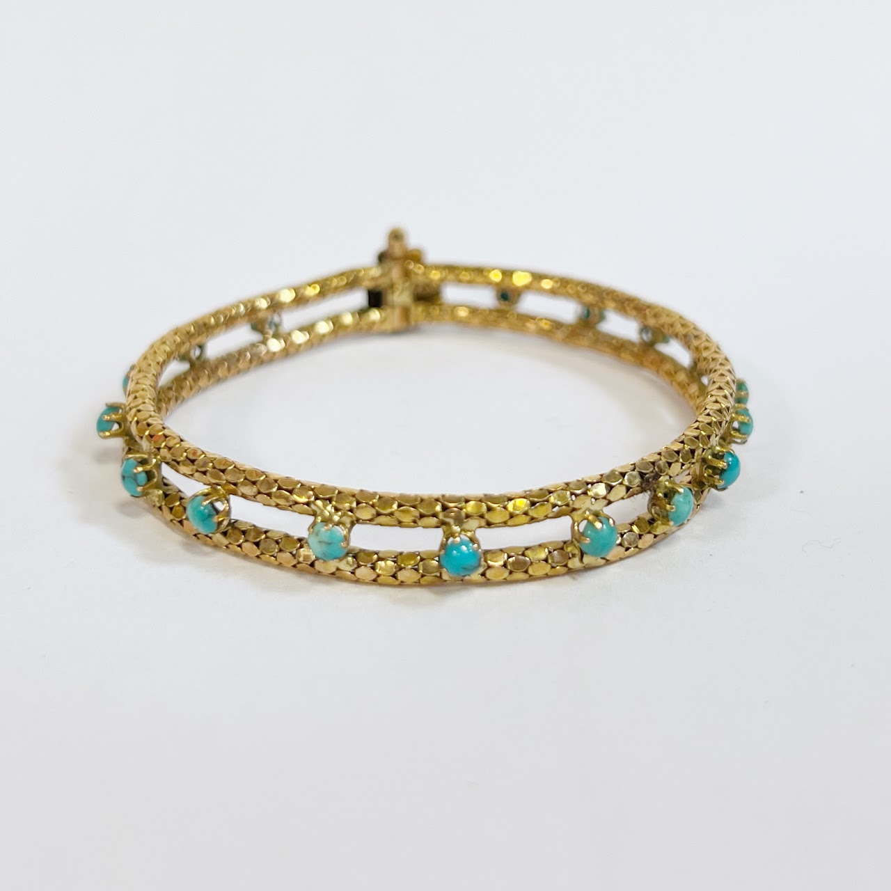 18K Gold and Tuquoise Vintage Mesh Bracelet