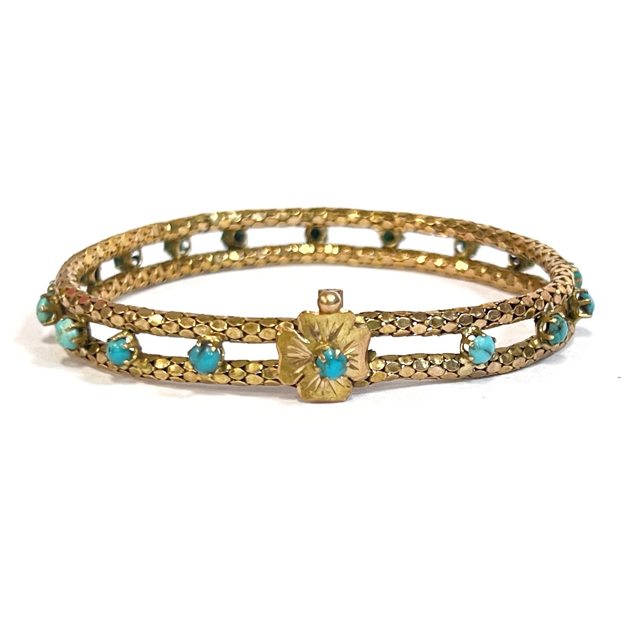 18K Gold and Tuquoise Vintage Mesh Bracelet