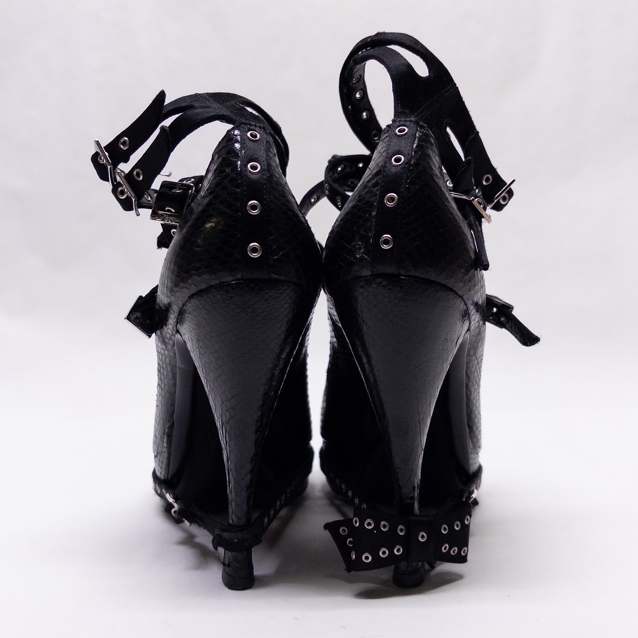 Christian Dior by John Galliano Black Python Bow Buckle Pumps