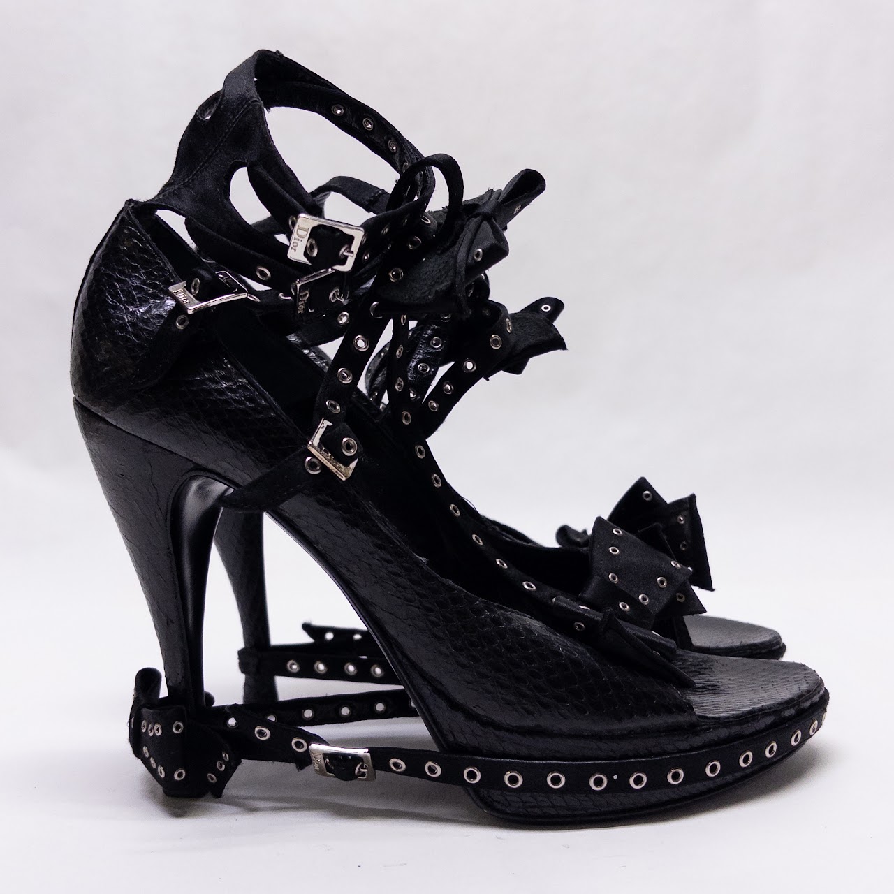 Christian Dior by John Galliano Black Python Bow Buckle Pumps