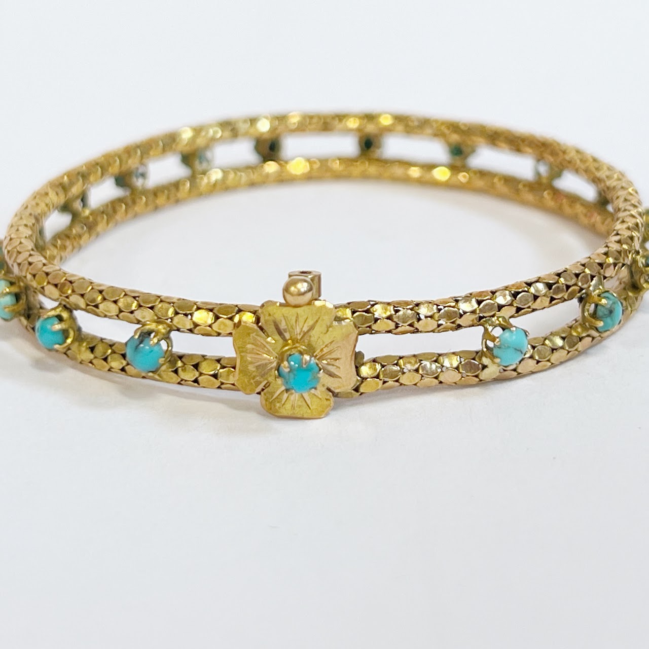 18K Gold and Tuquoise Vintage Mesh Bracelet